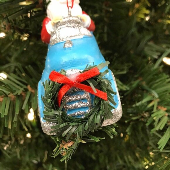 Santa Driving Blue & Silver Sports Car Christmas Tree Ornament Wreath Grill - Picture 3 of 9